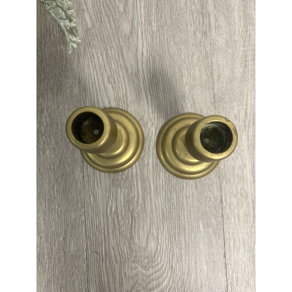 Set Of 2 Vintage Solid Brass Candle Holders Candlesticks For Taper Candles 4” - Picture 6 of 9